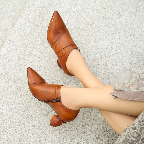 Tan thick heels top