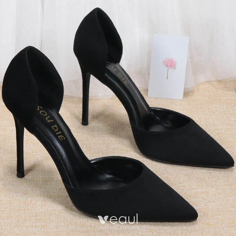 Black High Heels Suede Pointed Toe Rivets Stiletto Heel Ankle Strap Pumps  Women Sexy Shoes - Milanoo.com