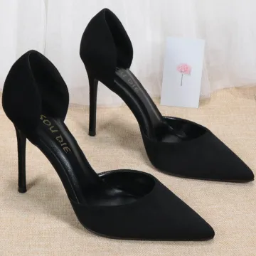 Élégant Noire Daim Soirée Chaussures Femmes 2020 10 Cm Talons Aiguilles À Bout Pointu Talons Hauts