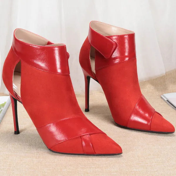 Chic / Beautiful Red Street Wear Womens Boots 2020 Ankle 10 cm Stiletto Heels Pointed Toe Boots