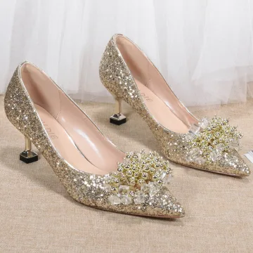 Uroczy Błyszczące Złote Buty Ślubne 2020 Cekiny Rhinestone 6 Cm Szpilki Szpiczaste Ślub Czółenka