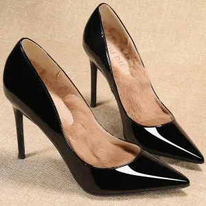 Mode Noire Promo Escarpins 2020 Cuir Verni 10 Cm Talons Aiguilles À Bout Pointu Escarpins