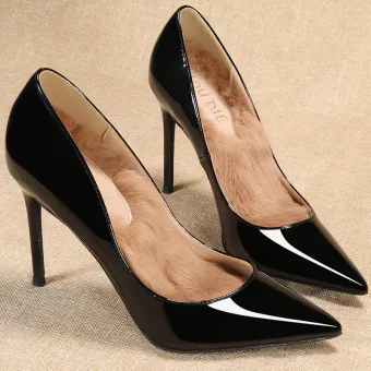 Mode Noire Promo Escarpins 2020 Cuir Verni 10 Cm Talons Aiguilles À Bout Pointu Escarpins