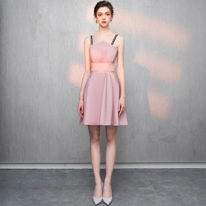 Modest Simple Blushing Pink Homecoming Graduation Dresses 2018 A Line Princess Backless Spaghetti Straps Sleeveless Short Prom Dresses