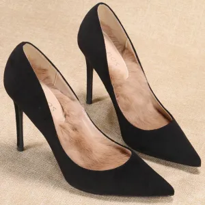 Chic Noire Vêtement De Rue Daim Escarpins 2020 10 Cm Talons Aiguilles À Bout Pointu Escarpins