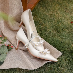 Classy Ivory Pearl Rhinestone Wedding Shoes 2020 8 Cm Stiletto Heels Pointed Toe Wedding Pumps
