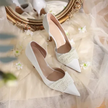 Chic Ivoire Perle Chaussure De Mariée 2020 8 Cm Talons Aiguilles À Bout Pointu Mariage Talons