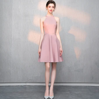 Modest Simple Blushing Pink Homecoming Graduation Dresses 2018 A Line Princess Polyester Scoop Neck Strapless Sleeveless Short Formal Dresses