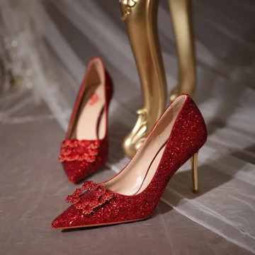 Glitter Charmant Bordeaux Bruidsschoenen 2020 Pailletten Rhinestone 8 Cm Naaldhakken Stiletto Spitse Neus Huwelijk Pumps