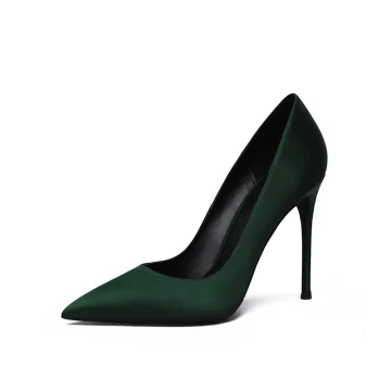 Enkel Mørk Grønn Satin Ball Pumps 2020 10 Cm Stiletthæler Spisse Pumps