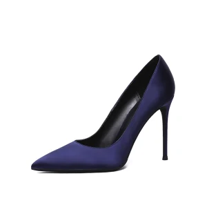 Schöne Marineblau Ball Satin Pumps 2020 10 Cm Stilettos Spitzschuh Pumps