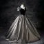 Classy Black Glitter Prom Dresses 2025 Ball Gown Square Neckline Puffy Short Sleeve Backless Floor-Length / Long Prom Formal Dresses