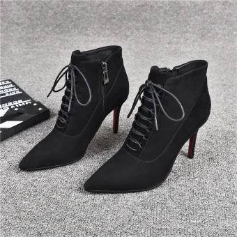 Modest Simple Black Street Wear Leather Womens Boots 2020 Ankle 9 Cm Stiletto Heels Pointed Toe Boots