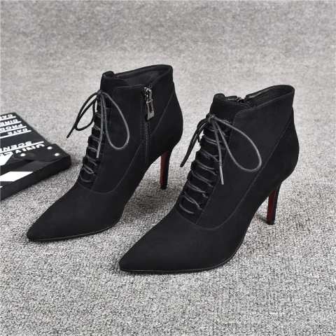 Modest / Simple Black Street Wear Leather Womens Boots 2020 Ankle 9 cm Stiletto Heels Pointed Toe Boots