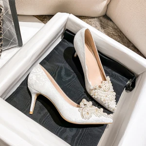 Classy Ivory Rhinestone Pearl Wedding Shoes 2020 7 Cm Stiletto Heels Pointed Toe Wedding Pumps