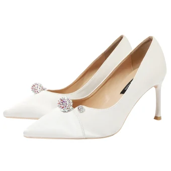 Classy Ivory Satin Rhinestone Wedding Shoes 2020 9 Cm Stiletto Heels Pointed Toe Wedding Pumps