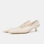 Classy Beige Lace Flower Wedding Shoes 2020 Tulle 3 cm Stiletto Heels Low Heel Pointed Toe Wedding Pumps
