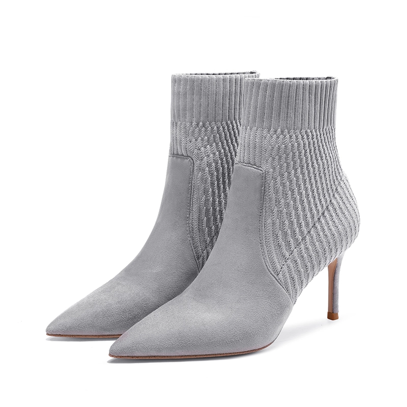 Hermoso Gris Ropa de calle de tejer Botas de mujer 2020 8 cm