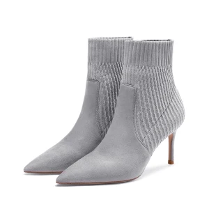 Chic Beautiful Grey Street Wear Knitting Womens Boots 2020 8 Cm Stiletto Heels Pointed Toe Boots