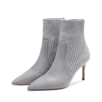 Chic Beautiful Grey Street Wear Knitting Womens Boots 2020 8 Cm Stiletto Heels Pointed Toe Boots