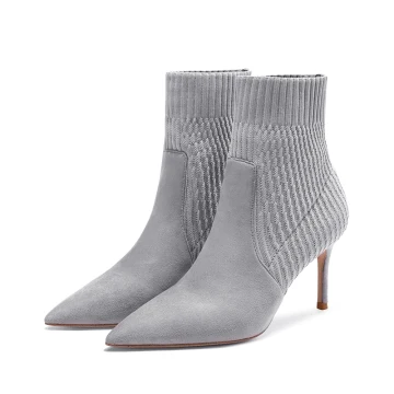 Chic Belle Gris Vêtement De Rue Tricot Bottes Femme 2020 8 Cm Talons Aiguilles À Bout Pointu Bottes
