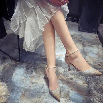 Schöne Champagner Abend Damenschuhe 2020 Knöchelriemen 6 Cm Stilettos Spitzschuh High Heels