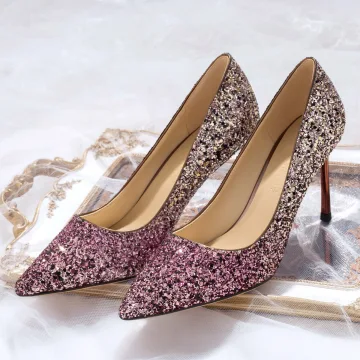 Scintillantes Or Rose Soirée Paillettes Escarpins 2020 Cuir 8 Cm Talons Aiguilles À Bout Pointu Escarpins