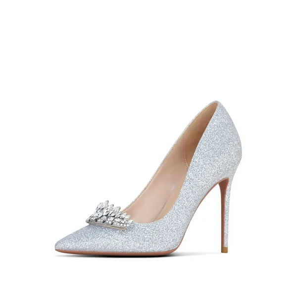 Sparkly Silver Rhinestone Wedding Shoes 2020 Glitter Sequins 10 cm Stiletto Heels Pointed Toe Wedding Pumps