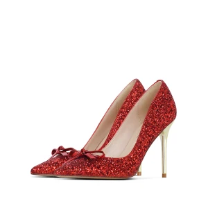 Scintillantes Rouge Soirée Glitter Paillettes Escarpins 2020 Noeud 10 Cm Talons Aiguilles À Bout Pointu Escarpins