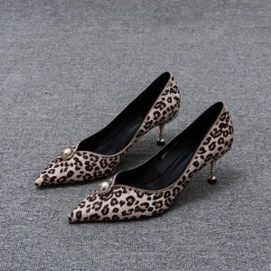 Sexy Evening Party Leopard Print Pumps 2020 Leather 5 Cm Stiletto Heels Pointed Toe Pumps