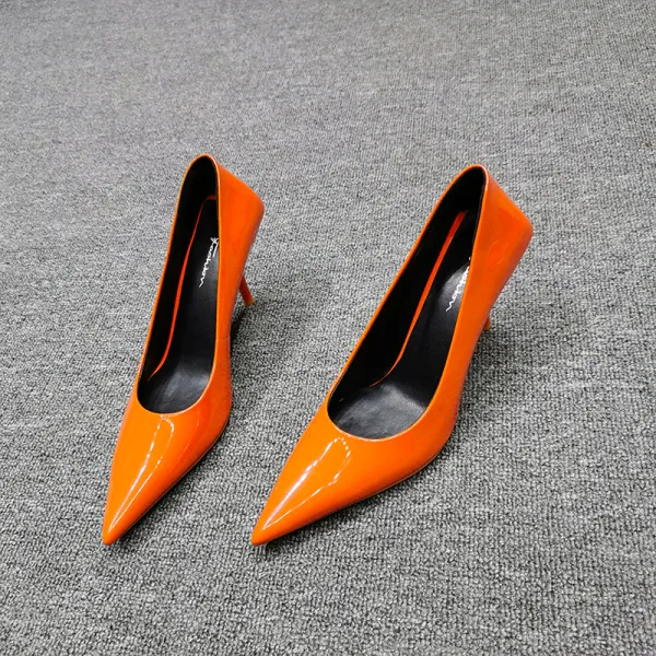 Fashion Orange Street Wear Patent Leather Pumps 2020 Leather 7 cm Stiletto Heels Pointed Toe Pumps