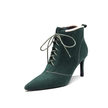 Chic Belle Hiver Vert Foncé Vêtement De Rue Daim Bottes Femme 2020 Cuir 8 Cm Talons Aiguilles À Bout Pointu Bottes