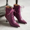 Klassisch Winter Violett Freizeit Leder Stiefel Damen 2020 8 cm Stilettos Spitzschuh Stiefel