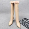 Fashion Chic / Beautiful Khaki Street Wear Plush Womens Boots 2020 Leather 7 cm Stiletto Heels Pointed Toe Boots