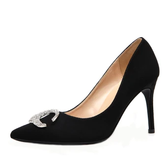 Sexy Noire Soirée Faux Diamant Escarpins 2020 Cuir 9 Cm Talons Aiguilles À Bout Pointu Escarpins
