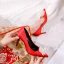 Élégant Rouge Perle Chaussure De Mariée 2020 Cuir 9 cm Talons Aiguilles À Bout Pointu Mariage Escarpins