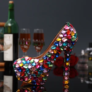 Sexy Multi Couleurs Cristal Faux Diamant Club De Carnaval Escarpins 2020 Cuir Imperméables 14 Cm Talons Aiguilles À Bout Pointu Escarpins