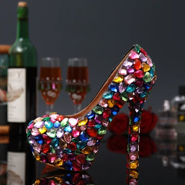 Sexy Multi Couleurs Cristal Faux Diamant Club De Carnaval Escarpins 2020 Cuir Imperméables 14 Cm Talons Aiguilles À Bout Pointu Escarpins