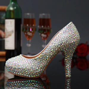 Scintillantes Charmant Multi Couleurs Faux Diamant Club De Carnaval Escarpins 2020 Cuir Imperméables 14 Cm Talons Aiguilles À Bout Pointu Escarpins