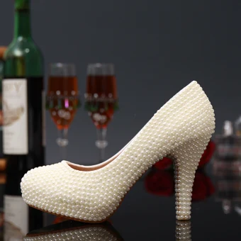 Charming Ivory Rave Club Pearl Pumps 2020 Leather 14 Cm Stiletto Heels Waterproof Pointed Toe Pumps
