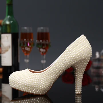 Encantador Marfil Rave Club Perla Tacones 2020 Cuero 14 Cm Stilettos Tacones De Aguja Impermeables Punta Estrecha Tacones