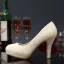 Charmant Ivoire Club de carnaval Perle Escarpins 2020 Cuir 14 cm Talons Aiguilles Imperméables À Bout Pointu Escarpins