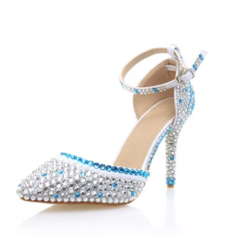 Sexy Argenté Soirée Faux Diamant Sandales Femme 2020 Bride Cheville 10 Cm Talons Aiguilles À Bout Pointu Sandales