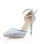 Sexy Silver Evening Party Rhinestone Womens Sandals 2020 Ankle Strap 10 cm Stiletto Heels Pointed Toe Sandals