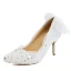 Elegant Ivory Lace Flower Wedding Shoes 2020 Pearl Rhinestone Bow 8 cm Stiletto Heels Pointed Toe Wedding Pumps