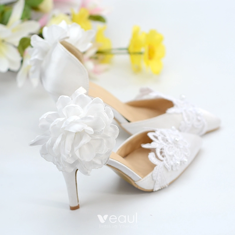 Satin Flower Ankle Strap Heels