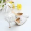 Classy Ivory Satin Lace Wedding Shoes 2020 Ankle Strap Flower Pearl 8 cm Stiletto Heels Pointed Toe Wedding Heels