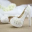 Elegant Chic / Beautiful Ivory Pearl Tassel Wedding Shoes 2020 Lace Flower 14 cm Stiletto Heels Round Toe Wedding Pumps