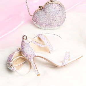 Sexy Multi Couleurs Faux Diamant Soirée Sandales Femme 2020 Bride Cheville 9 Cm Talons Aiguilles Peep Toes Bout Ouvert Sandales