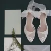 Charming White Lace Flower See-through Wedding Shoes 2020 6 cm Stiletto Heels Pointed Toe Wedding Heels